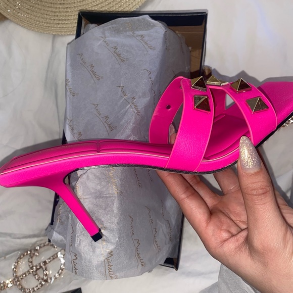 Anne Michell Passionate Hot Pink Stud Silde Heels - Picture 6 of 6